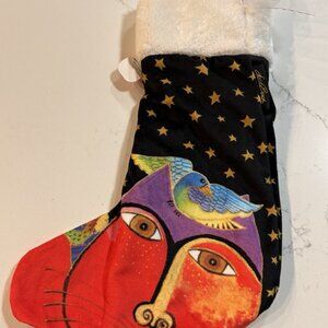 Laurel Burch Dear Santa Christmas Holiday Stocking Abstract Faces Of Cats NWT